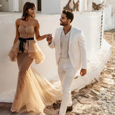 Strapless Sleeveless Tulle Maxi Bodycon Dress Ins Street